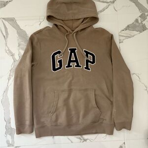 GAP Hooded Sweatshirt in Taupe with Navy Blue Logo